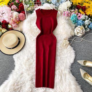 Plain U-neck Slim-cut Tank Dress