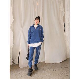 Set: Zip-front Embroidered Polar-fleece Pullover + Jogger Pants