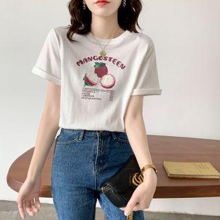 Short-sleeve Mangosteen Print T-shirt