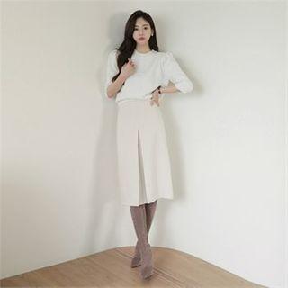 Inverted-pleat H-line Midi Skirt