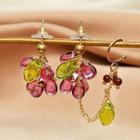 Non-matching Grape Chained Stud Earring 1 Pair - Silver Pin - Grape Chained Stud Earring - One Size