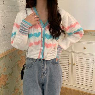 Heart Print Cropped Cardigan
