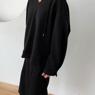 Open-front Hooded Pullover Black - One Size