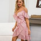 Cold Shoulder Ruffle Wrapped A-line Dress