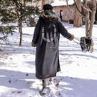 Zip-up Hooded Faux-fur Long Coat