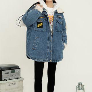 Fleece Panel Denim Jacket Blue - One Size