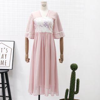 Chinese-style Embroidered Chiffon Dress