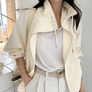 Funnel-neck Windbreaker Jacket Ivory - One Size