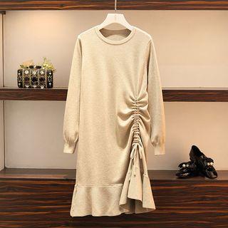 Drawstring Ruffle Hem Sweater Dress