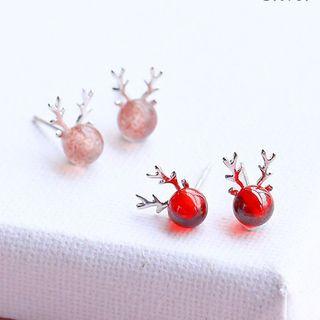 925 Sterling Silver Deer Horn Stud Earring