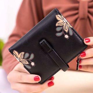 Faux Leather Floral Print Short Wallet
