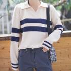 Lapel Stripe Loose Fit Sweater