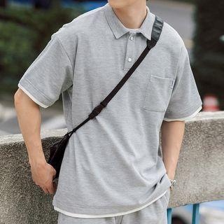 Mock Two-piece Plain Short-sleeve Polo Shirt