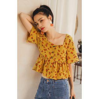 Floral Square Neck Short-sleeve T-shirt