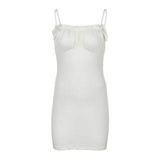 Spaghetti Strap Shirred Knit Mini Bodycon Dress