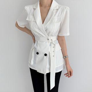 V-neck Double-breasted Suspender Blazer Top