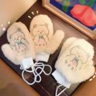 Bear Embroidered Chenille Mittens