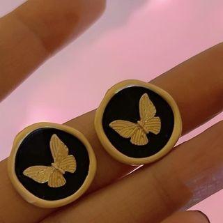 Butterfly Stud Earring 1 Pair - Gold & Black - One Size