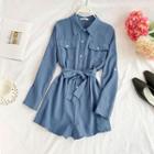 Long-sleeve Pocket-detail Playsuit