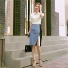 Tall Size Slit-front Color-block Skirt