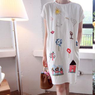 Round-neck Zip-back Appliqu  Dress