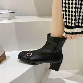 Chain Accent Block Heel Short Boots