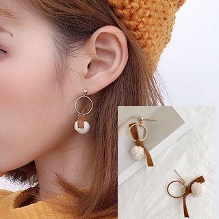 Bobble Faux Suede Bow Dangle Earring