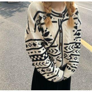 Color-block Knit Cardigan Sweater - One Size