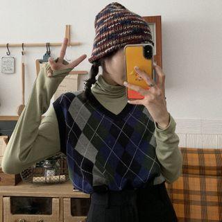 Check Knit Vest / Long-sleeve T-shirt