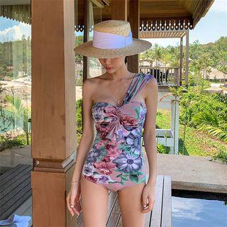 Asymmetric Floral Knotted Swimsuit