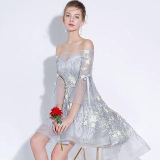 Off-shoulder Elbow-sleeve Cocktail Dress