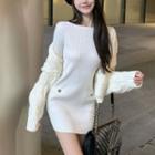 Plain Cropped Cardigan / Knit Mini Bodycon Dress
