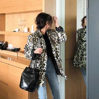 Padded-shoulder Leopard Blazer