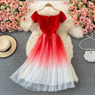 Off Shoulder Sequined Gradient Midi Dress