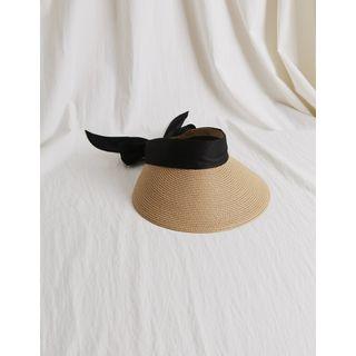 Beribboned Woven Straw Sun Cap