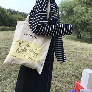 Printed Canvas Tote Bag Yellow & White - One Size