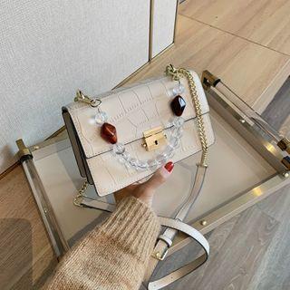 Croc Grain Beaded Handle Crossbody Bag