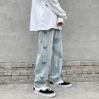 Butterfly Embroidery Wide-leg Jeans