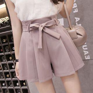 Pleated Wide-leg Chiffon Shorts