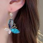Rhinestone Butterfly Drop Earring Hook Earring - Blue - One Size