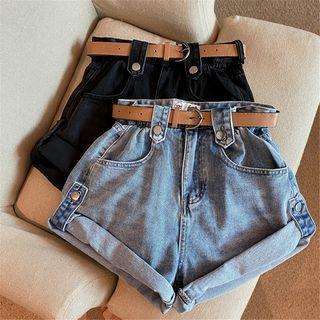 High Waist Washed Roll Up Hem Denim Shorts