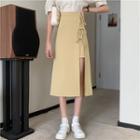 Plain Lace-up Slit Skirt