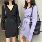 Long-sleeve V-neck Collar Dress