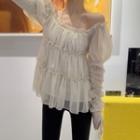 Shirred Chiffon Blouse As Shown In Figure - One Size