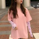 Short-sleeve Plain T-shirt / Long-sleeve Lettering T-shirt