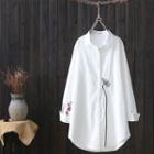 Flower Embroidered Long Shirt White - One Size