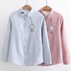 Embroidered Striped Fleece Lined Shirt