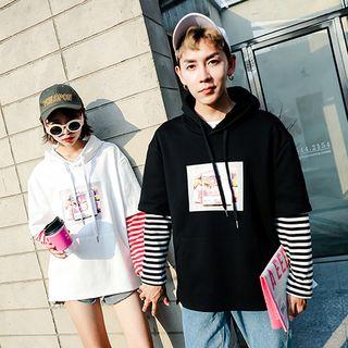 Couple Matching Long-sleeve Hooded Printed Top