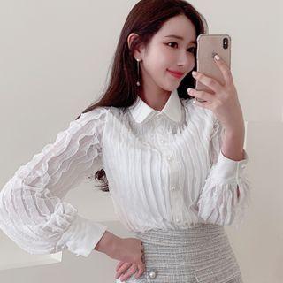 Long-sleeve Lettuce Edge Blouse