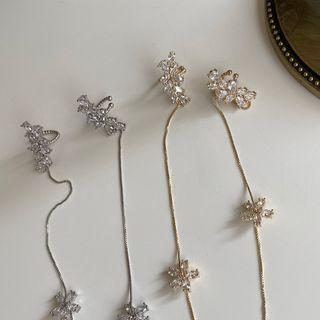 Rhinestone Flower And Leaf Drop Earring